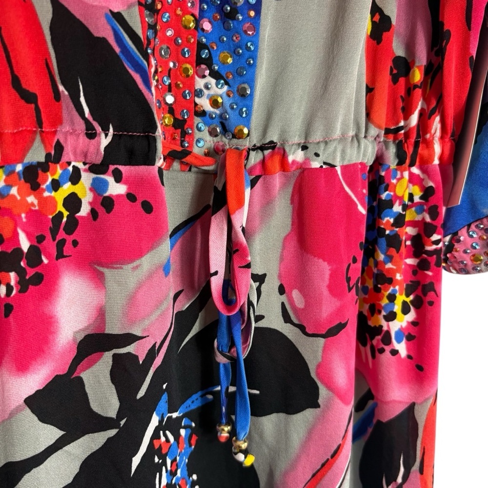 ST. JOHN Silk Blend Embellished Floral Multicolor Swim Cover-up Size Petite - Picture 6 of 10